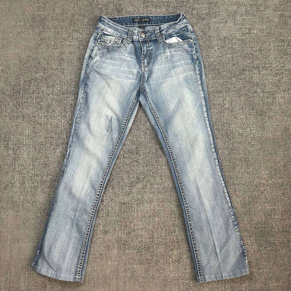 Love Indigo Bootcut Jeans Womens 6 Blue Lace Pocket Contrast Stitch Y2K Denim